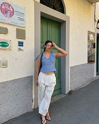 RAQUEL TOP COBALT GINGHAM