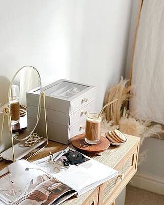 Taupe & Gold Dressing Table Mirror & Jewellery Stand