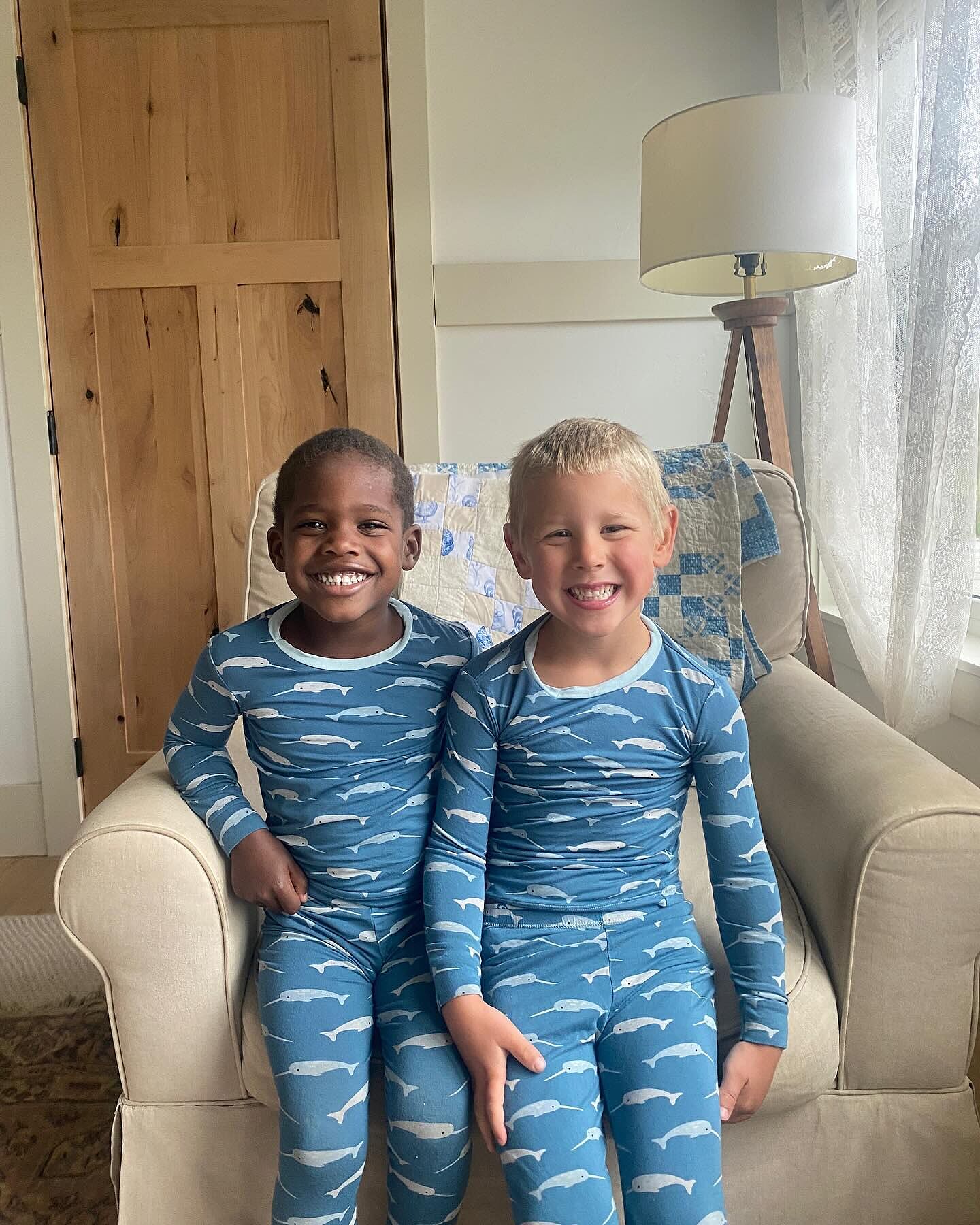 Youth Long Sleeve Henley Pajama Set in Natural Farm Life | Print