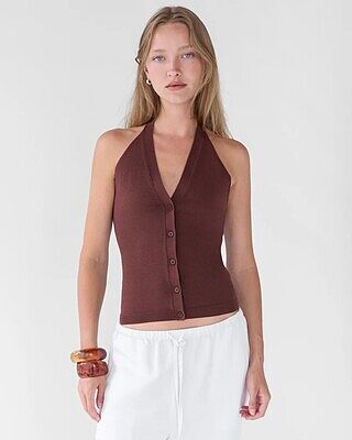 KNIT HALTER BUTTON FRONT TANK