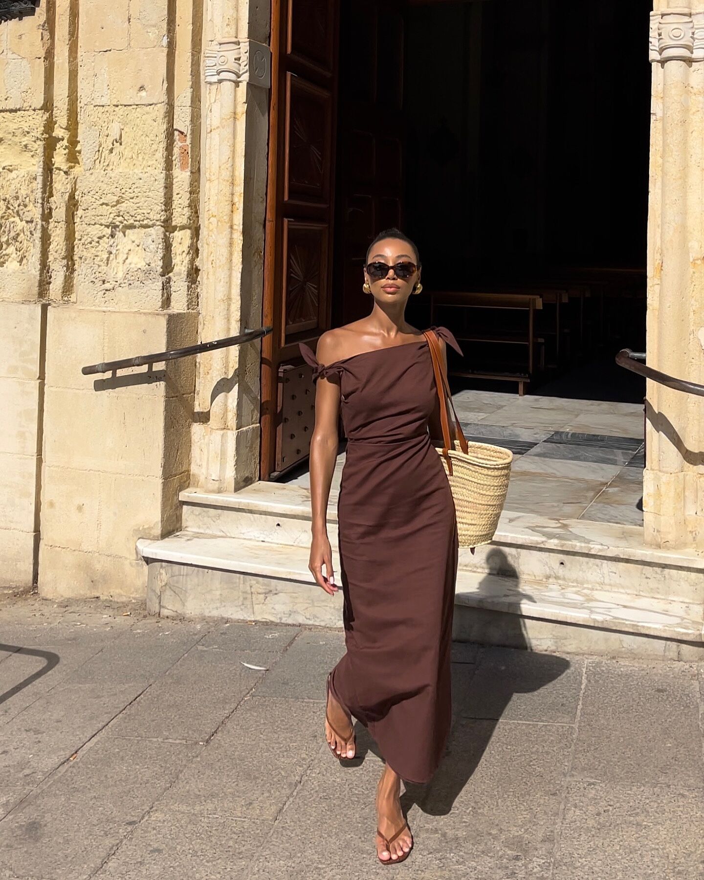 Cincinnati Midi Dress - Off The Shoulder Side Split Column Linen Dress in  Beige | Showpo USA