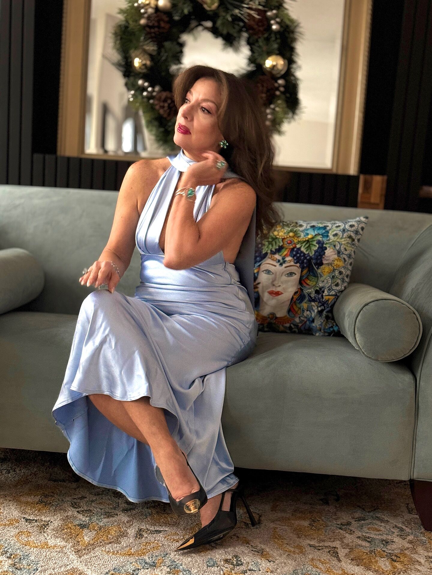 Italia Azure Pleat Bodice Halterneck Maxi Dress Light Blue– Selfie