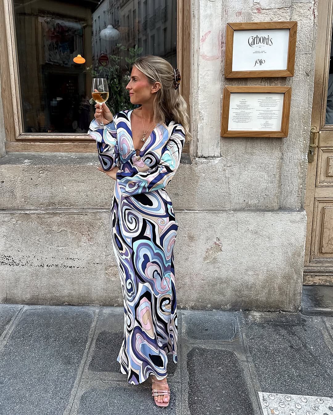 Terri Satin Midi Dress in Purple Marble Ocean