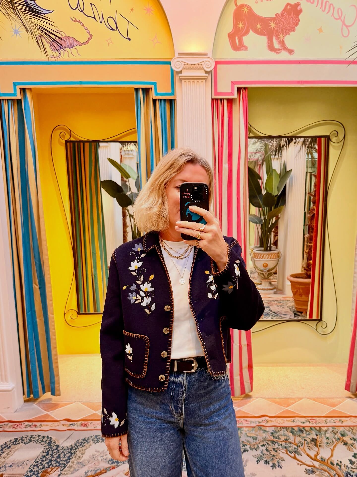 Sunday Embroidered Wool Jacket in Petal Embroidery Navy | RIXO USA ⋆
