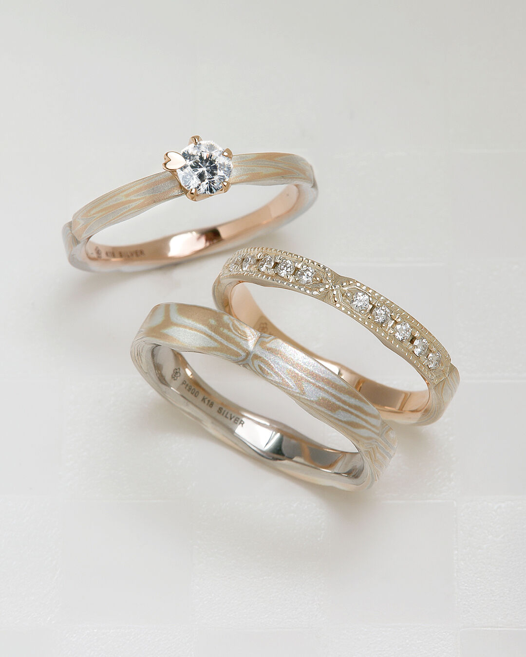 結婚指輪デザイン（木目金ストレートPGxSV-桜あわせ）｜杢目金屋