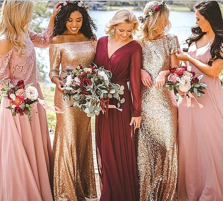rose gold with red dress