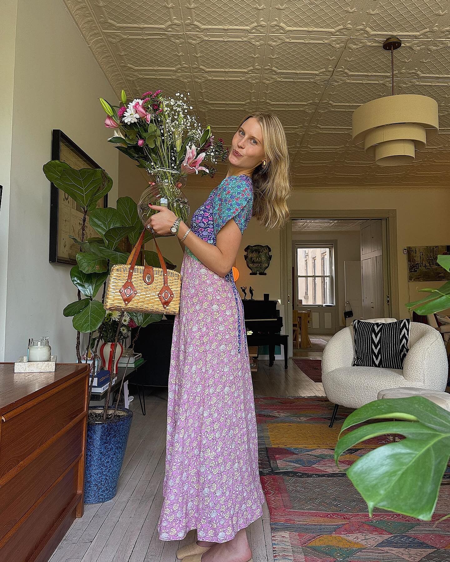 Novara Midi Dress in Shell Pansy Mix Multi | RIXO USA ⋆