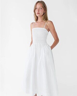 SMOCKED POPLIN MIDI DRESS