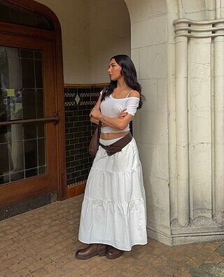 TIERED NYLON MIDI SKIRT