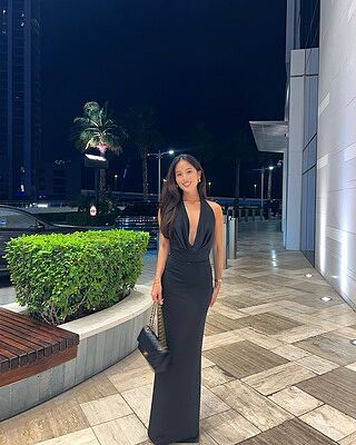 Sylvana Maxi Dress - Cowl Halter Neck Bodycon Dress in Black | Showpo USA