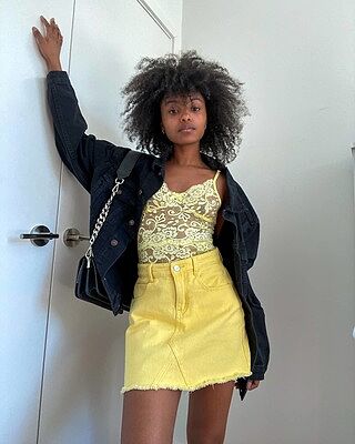 lemon yellow denim skirt
