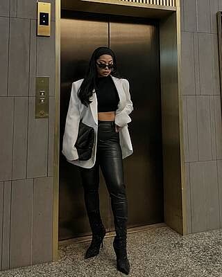 Hailey 01High Skinny Faux Leather Pants Black MADLADY
