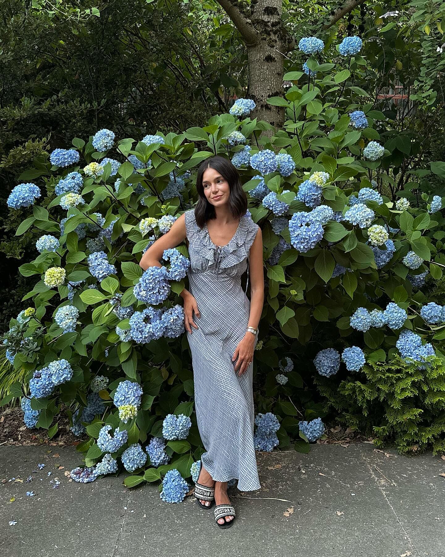 Seraphina Midi Dress in Painted Check Soft Blue | RIXO