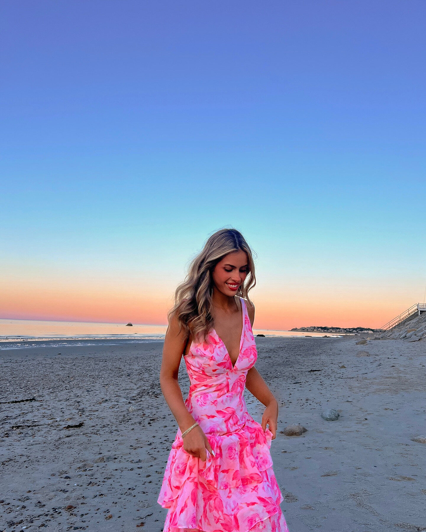 Veda Strappy Back Ruffle Maxi Dress Floral Fuchsia Selfie Leslie