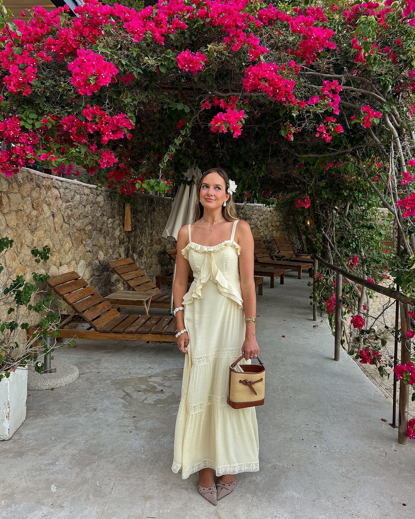 Vienna Sky Frill And Crochet Trim Maxi Dress Cream | Selfie Leslie