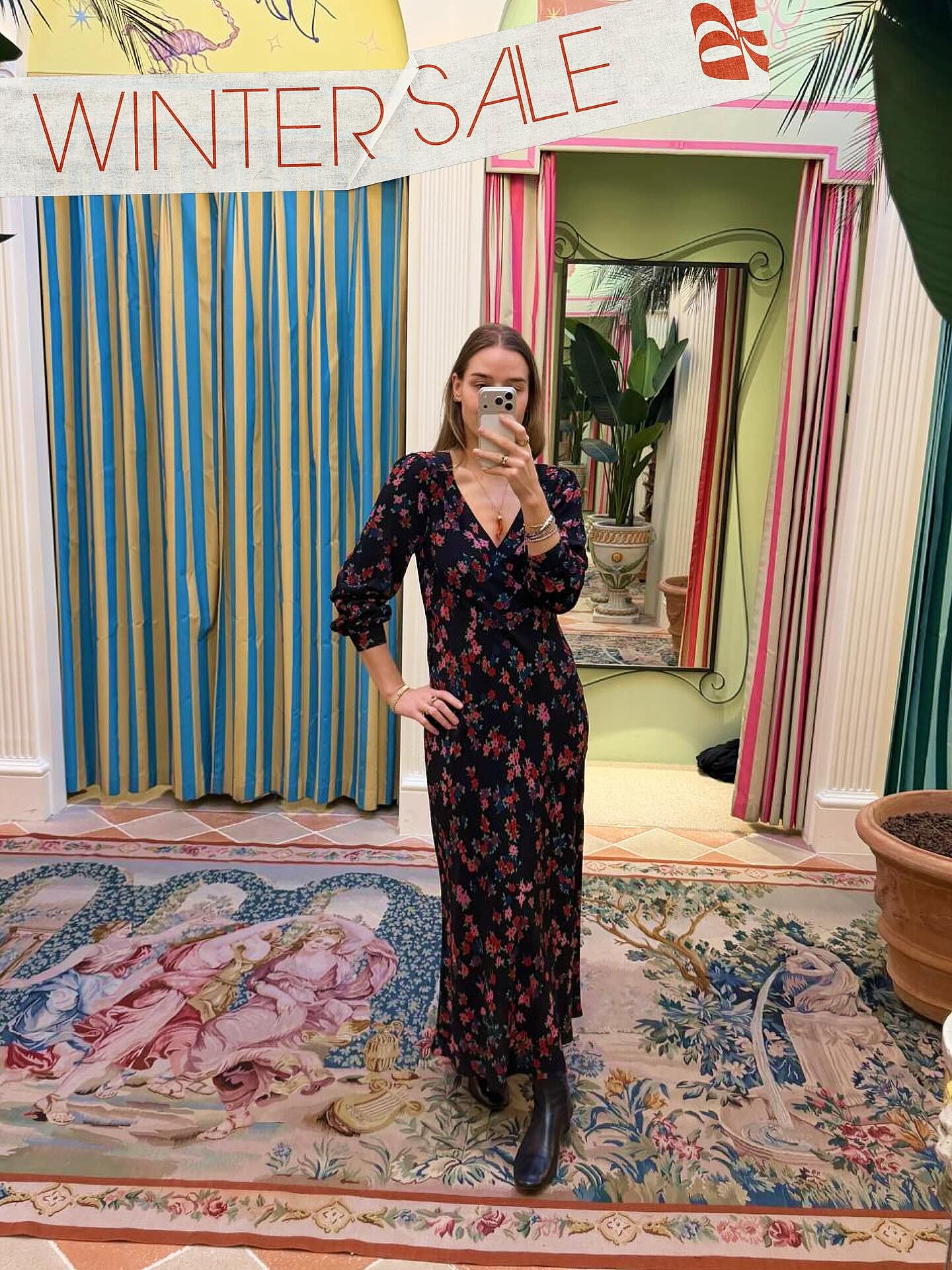 Mavis Silk Midi Dress in Claudia Rose Black | RIXO USA ⋆