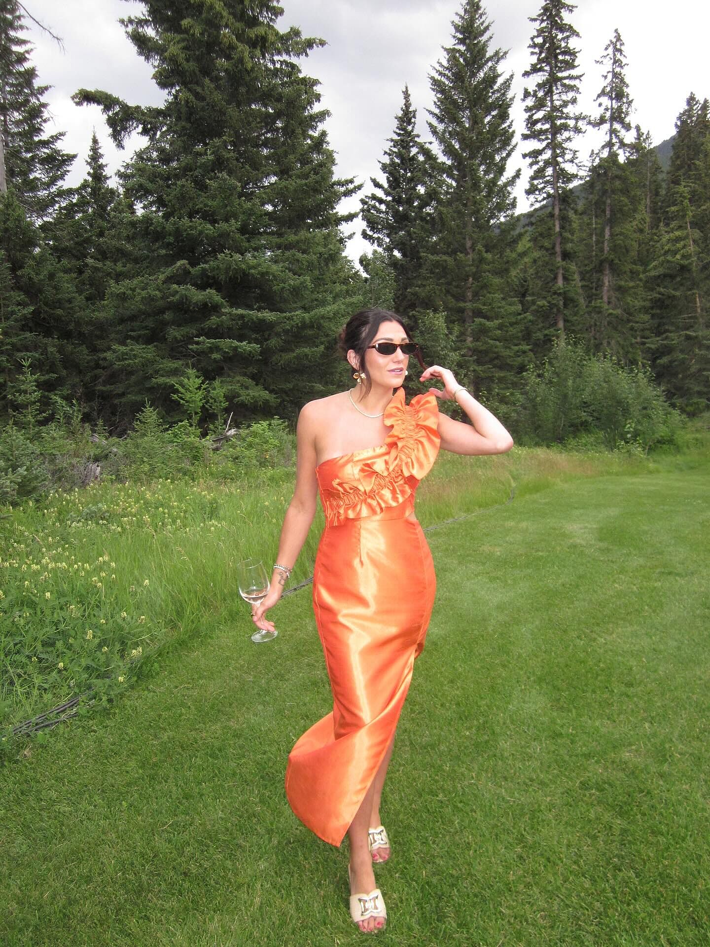 Shop the NY Moment Wide Ruffle Shoulder Dress Orange