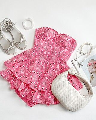 Paris Muse Gathered Bust Embroidered Romper Pink | Selfie Leslie