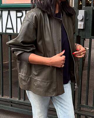 Sofi Drawstring Leather Bomber Jacket