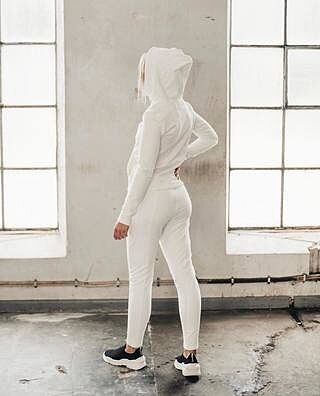 white sweatsuit set