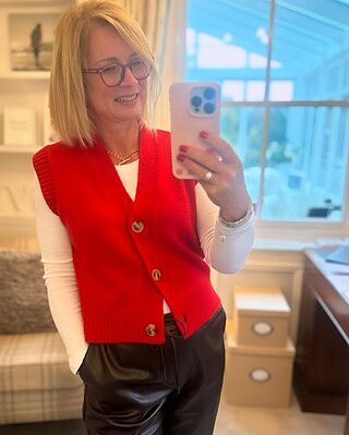 Red Knitted Button Tank Top