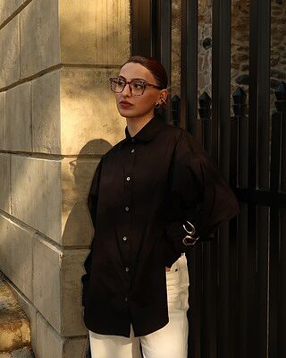 White Oversized Asymmetrical Cotton Button-Up Ezra Shirt Marcella