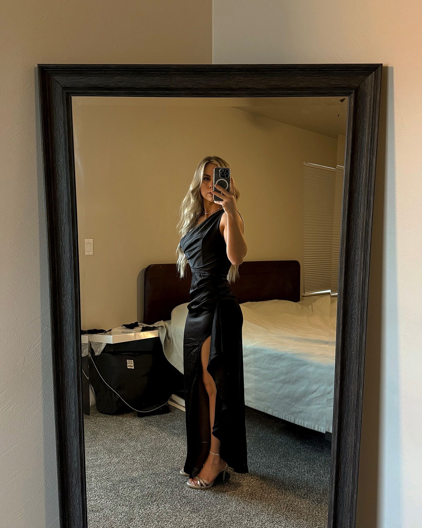 Sensations Off Shoulder Satin Maxi Dress Black– Selfie Leslie