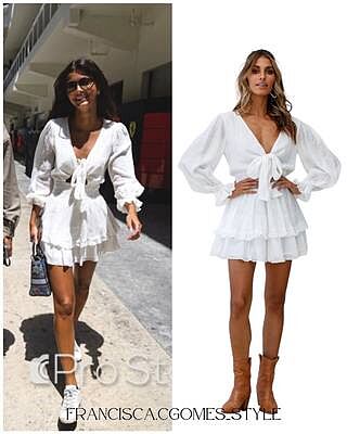 Anthea Bow-Tie Front Layered Frill Dress White | Selfie Leslie