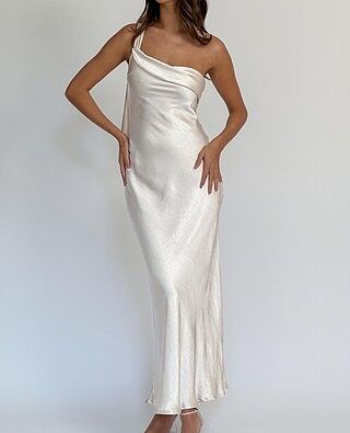 Shop the Carmel One-Shoulder Sash Maxi Dress Champagne