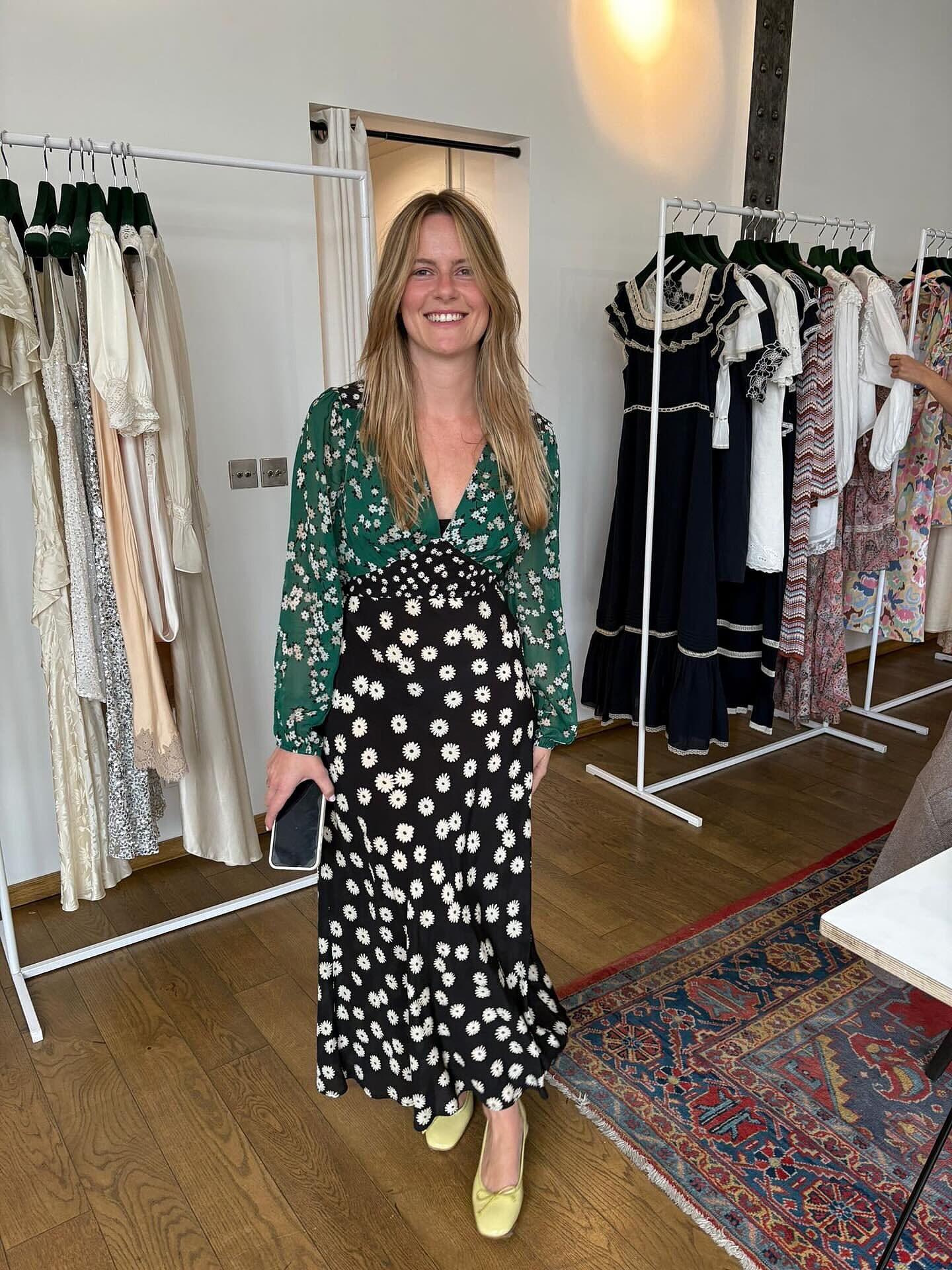 Kaila Silk Dress in Green City Floral Mix Olive | RIXO USA