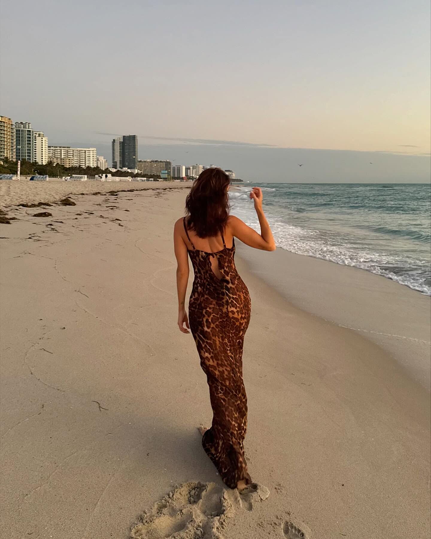Hilary Maxi Dress - Sheer Cowl Neck Slip Dress in Leopard