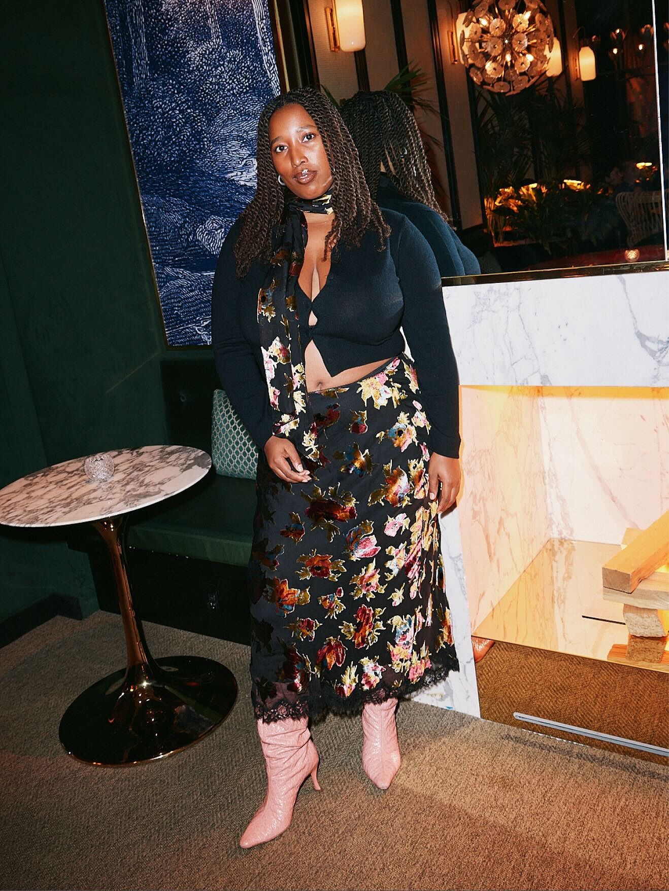 Stassie Satin Midi Skirt in Black