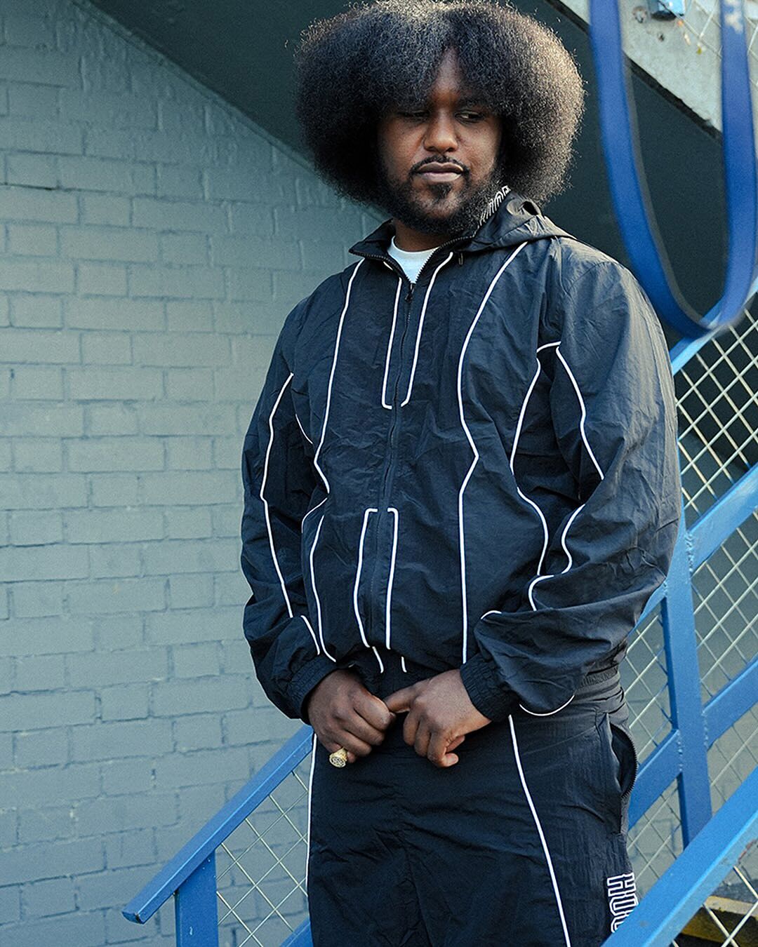 Stamp Tag Oversized Zip Hoodie - Blue/White
