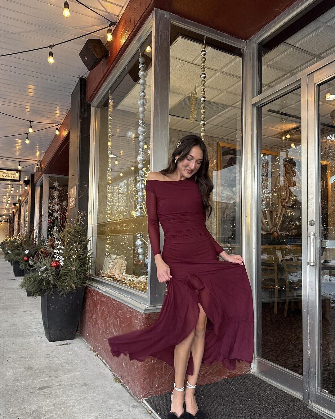 Moonlit Magic Long Sleeve Maxi Dress Wine | Selfie Leslie