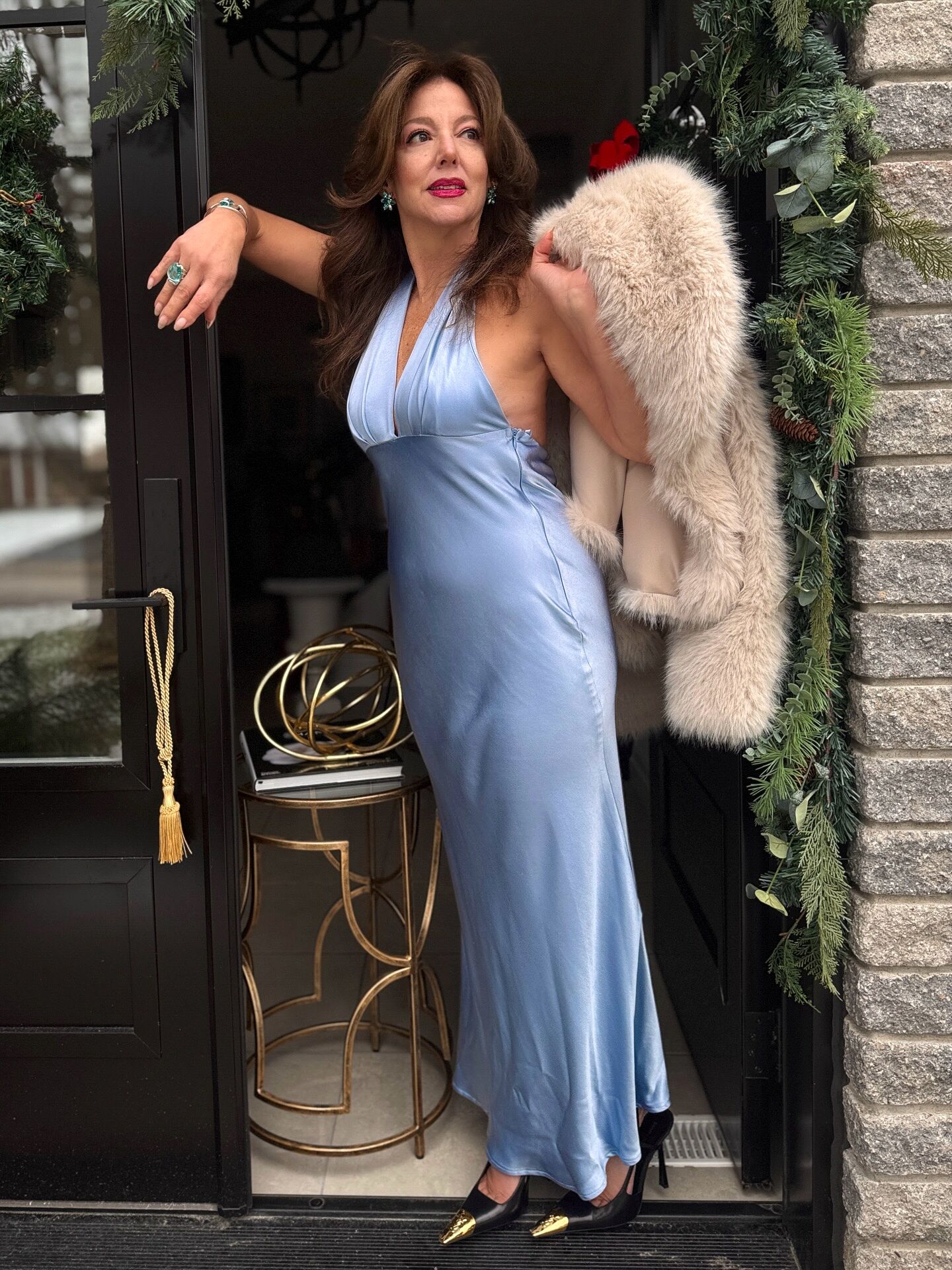 knee length dresses for ladies Italia Azure Halterneck Maxi Dress Oyster– Selfie Leslie Australia main image 1