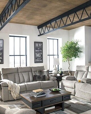 Mitchiner Grey Reclining Sofa with Drop Down Table | JJ-762RS