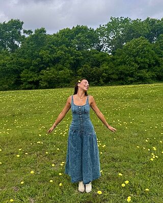 Pansy Scoop Neck Flounce Hem Maxi Dress Denim | Selfie Leslie