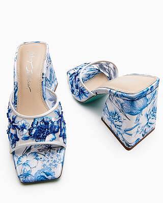 ROO BLUE FLORAL Slip On Heel Women s Heels Betsey Johnson