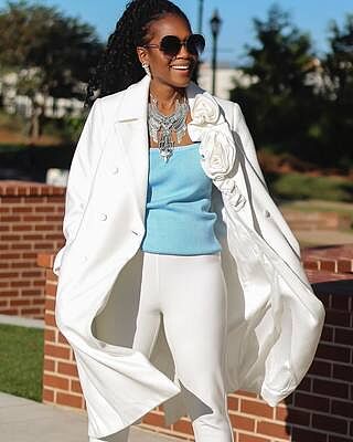 Rosette Mid Length Tailored Coat - Winter White | Boston Proper