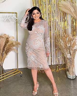Long Sleeve Cocktail Dress With Floral 