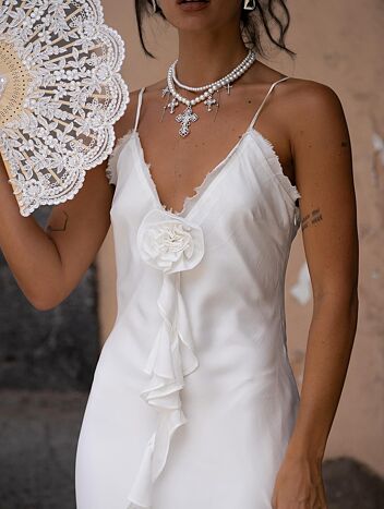 Prosecco White Rosette Frill Maxi Dress