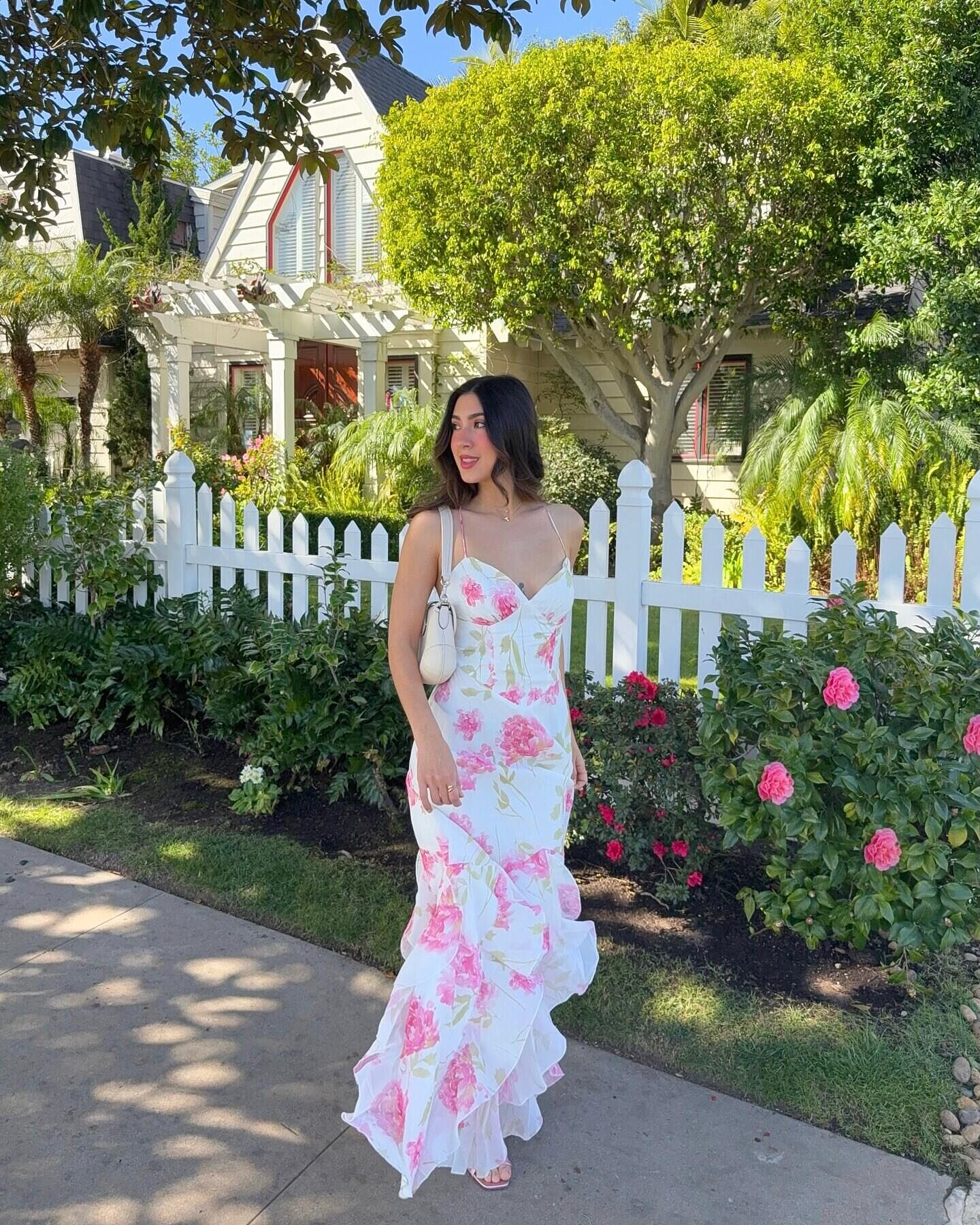 Charlisa Strappy Back Ruffle Maxi Dress Flowers White | Selfie Leslie