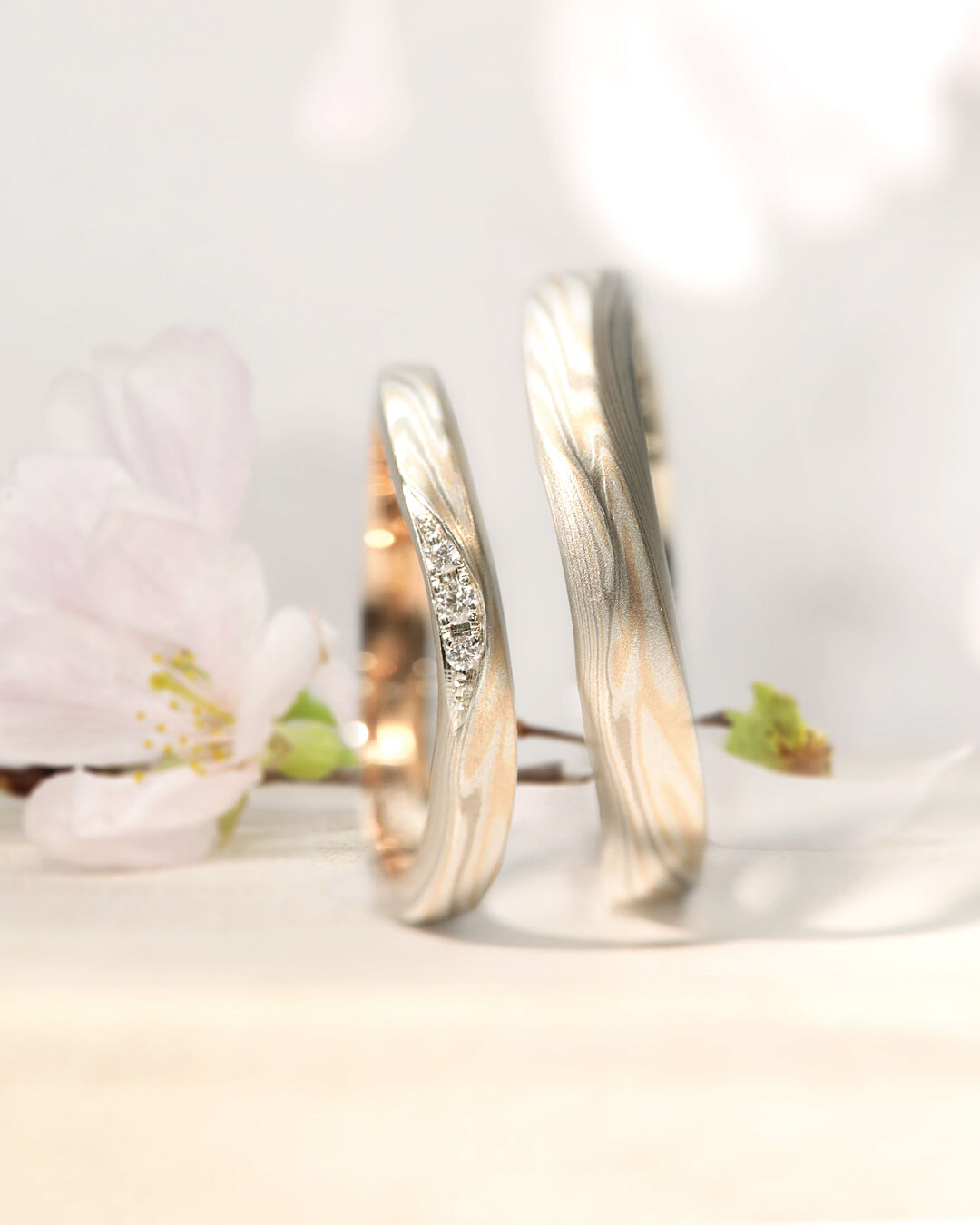 結婚指輪デザイン（木目金波型 WGxPGxSV-恋風）｜杢目金屋オンライン 