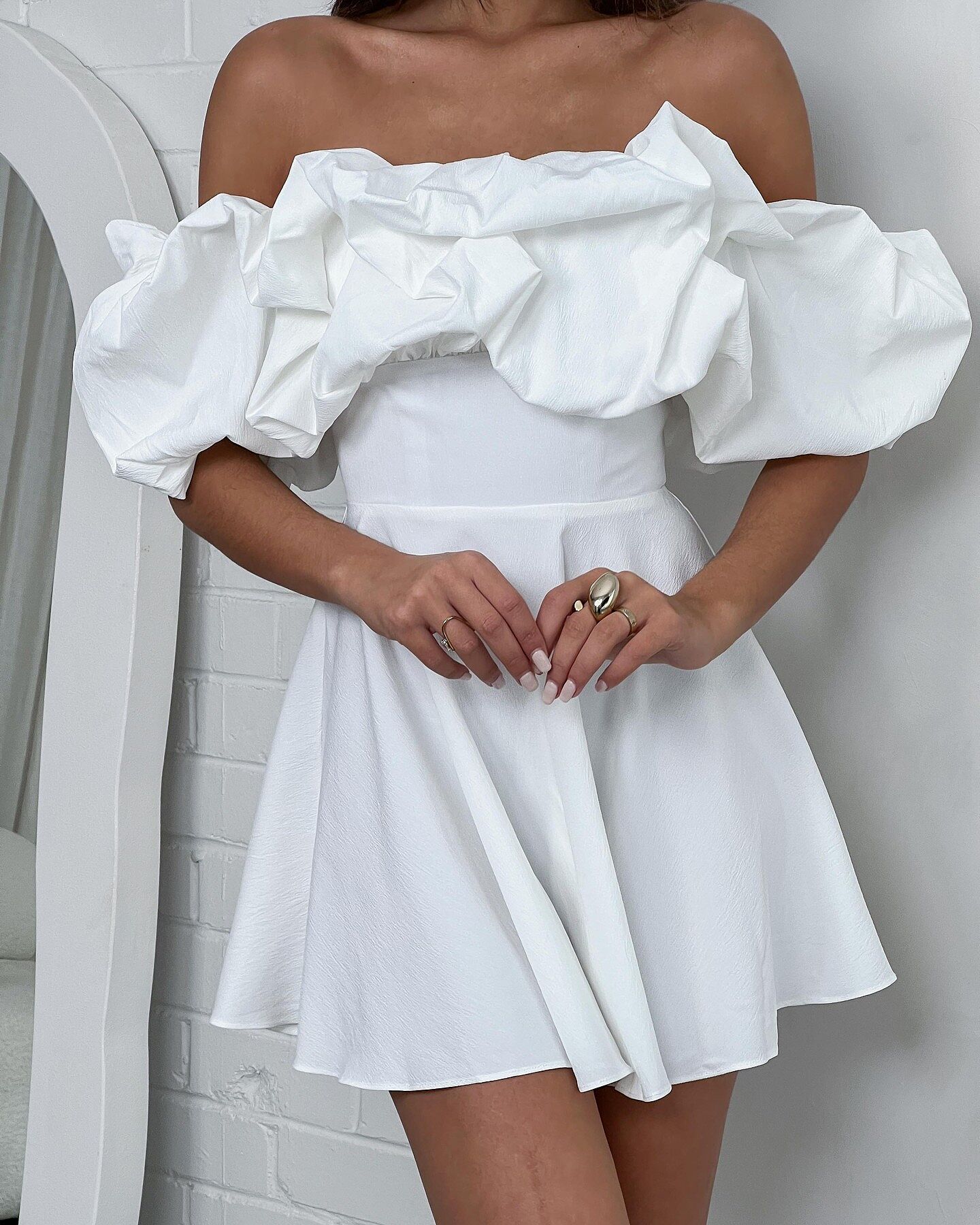 Kailynn Off-Shoulder A-Line Mini Dress White | Selfie Leslie