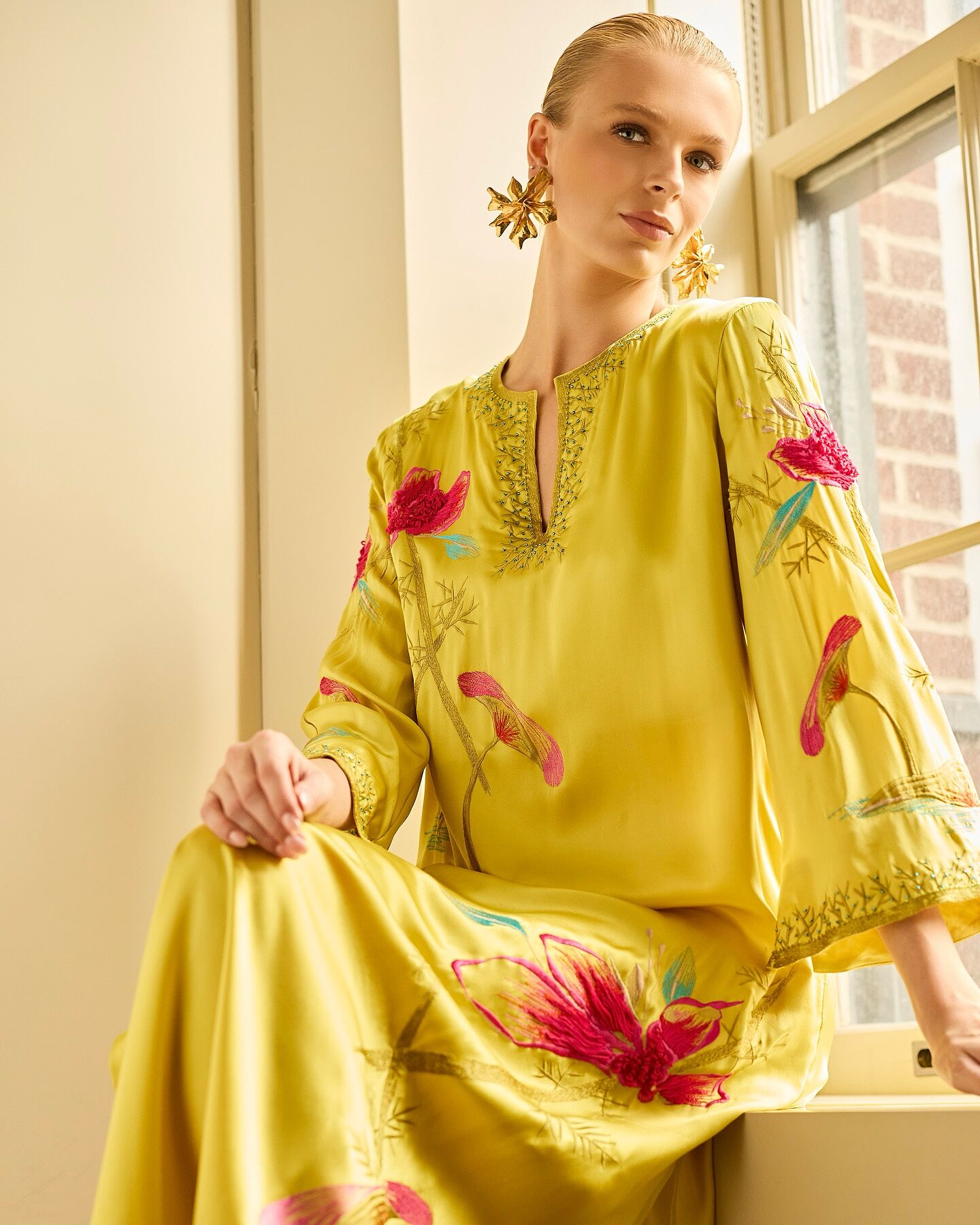 Tsubaki Satin Mandarin Zip Caftan