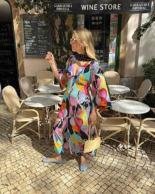 ワンピース RIXO DAHLIA DRESS Dahlia Silk Midi Dress in Multi Abstract Tulip Black