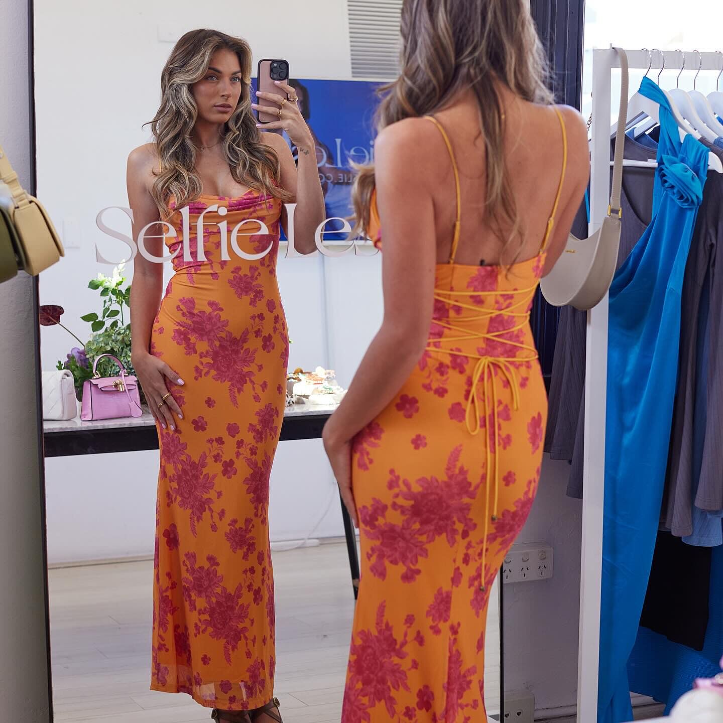 Shop the Teava Laced Waist Maxi Dress Floral Orange