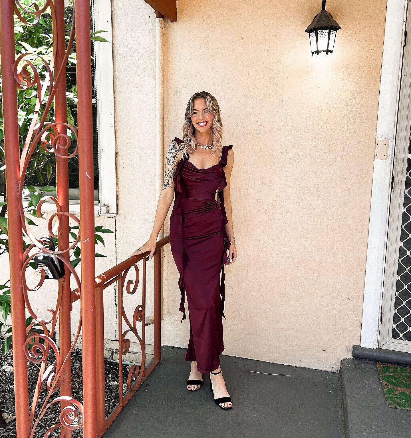 knee length dresses for ladies Blushing Ruffle Trim Midi Dress Mauve main image 0