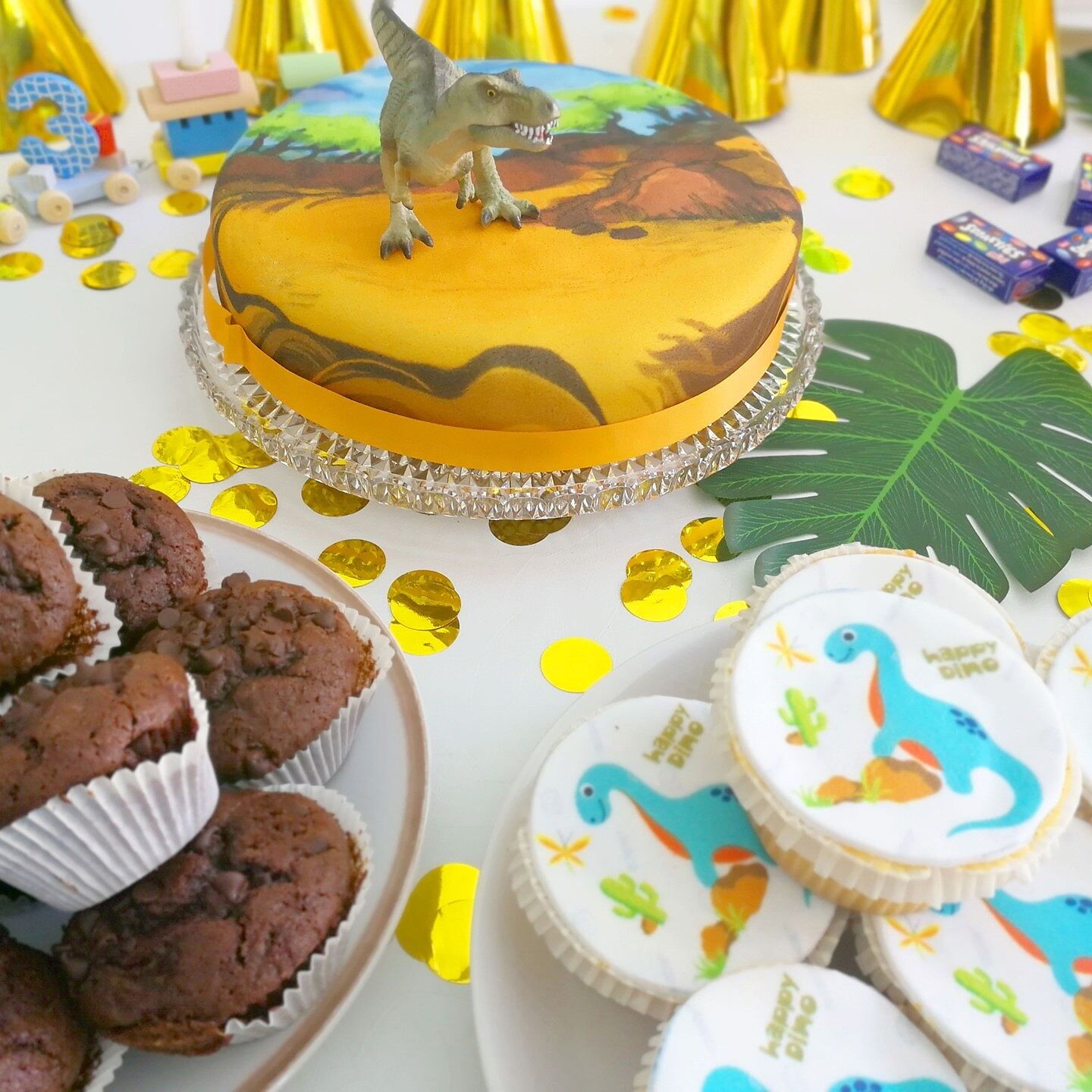 33-teiliges Dino Kuchen-Deko-Set – Für Geburtstagspartys, Muffins & Torten – Lebensmittelecht & Wiederverwendbar