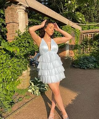 Auguste Tiered Frill Mini Dress Sky Blue Selfie Leslie